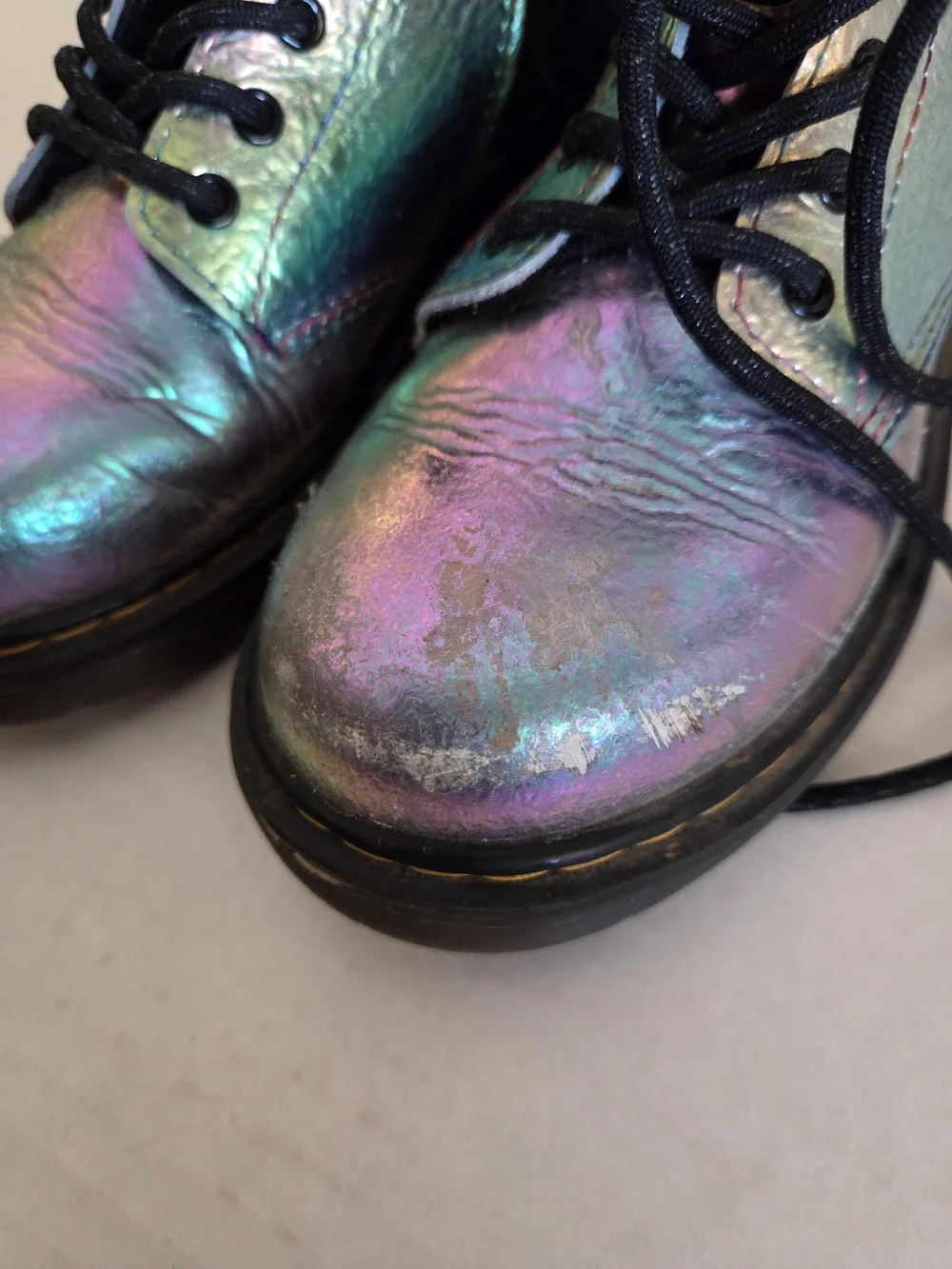 Kids Iridescent Rainbow Crinkle Dr Marten